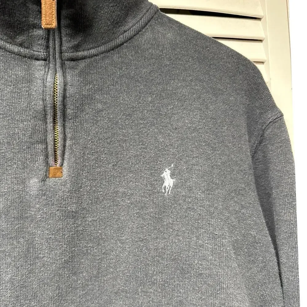 Polo Ralph Lauren Men’s Gray Logo Quarter Zip Size XL Cotton Preppy *Flaw